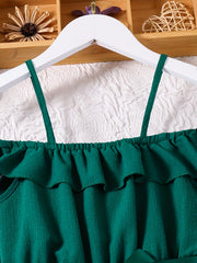 Toddler Girls Ruffle Trim Cold Shoulder Belted Romper