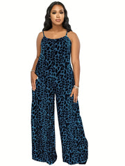 Leopard Spaghetti Print Wide Leg Jumpsuit Women's Clothing