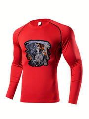 Skeleton Pattern Compression Solid Shirts Men's Long Sleeve Athletic Baselayer