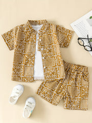 Boys Allover Print Outfit Short Sleeves Shirt & T shirt & Shorts
