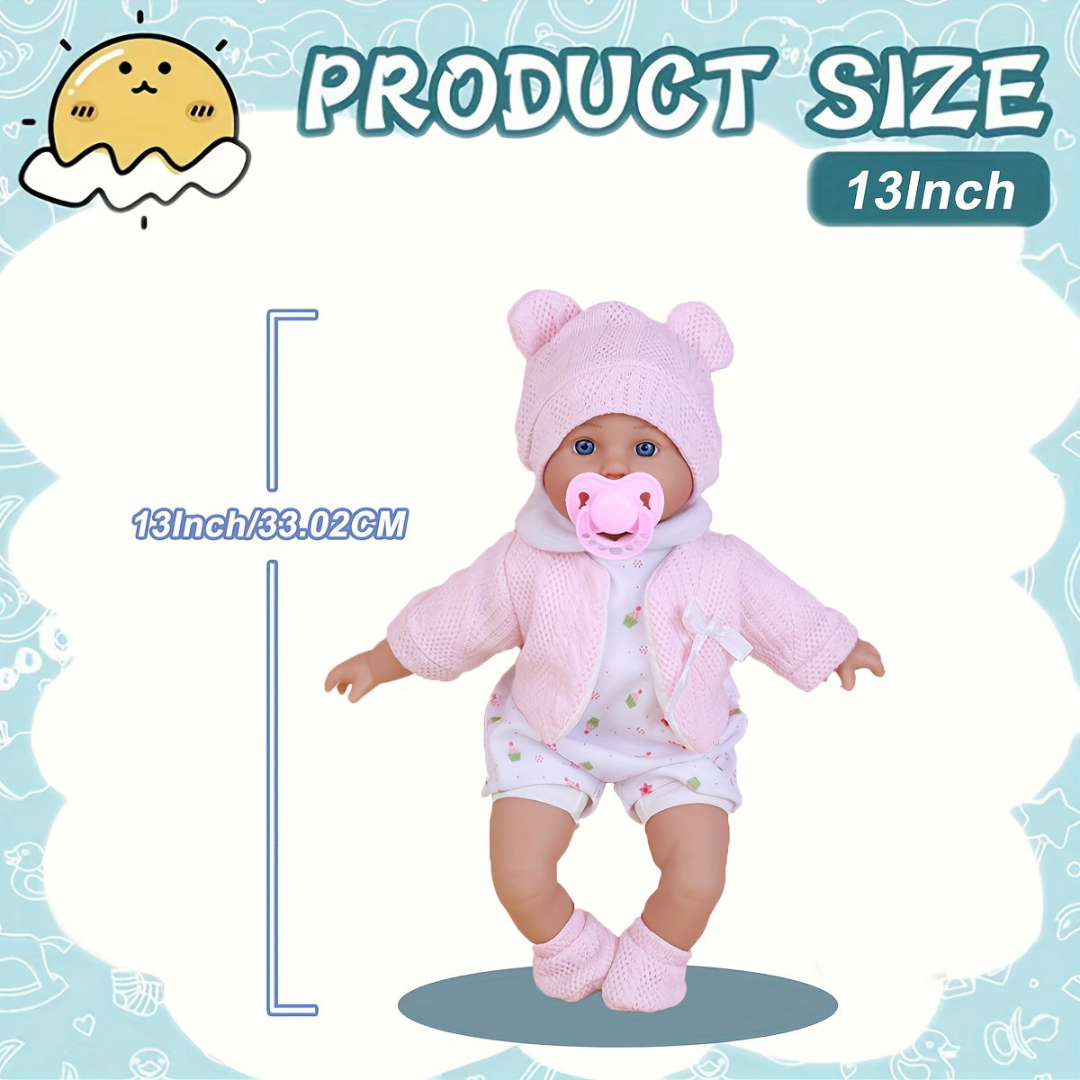MOXXGFT 33cm Reborn Toddler Doll with Clothes and Pacifier