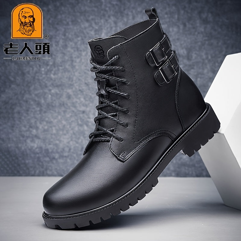 LAORENTOU Men's Leather High Top Lace Up Boots