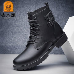 LAORENTOU Men's Leather High Top Lace Up Boots