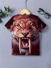 3D Smilodon Print Short Sleeve T shirt Kids Summer Clothes