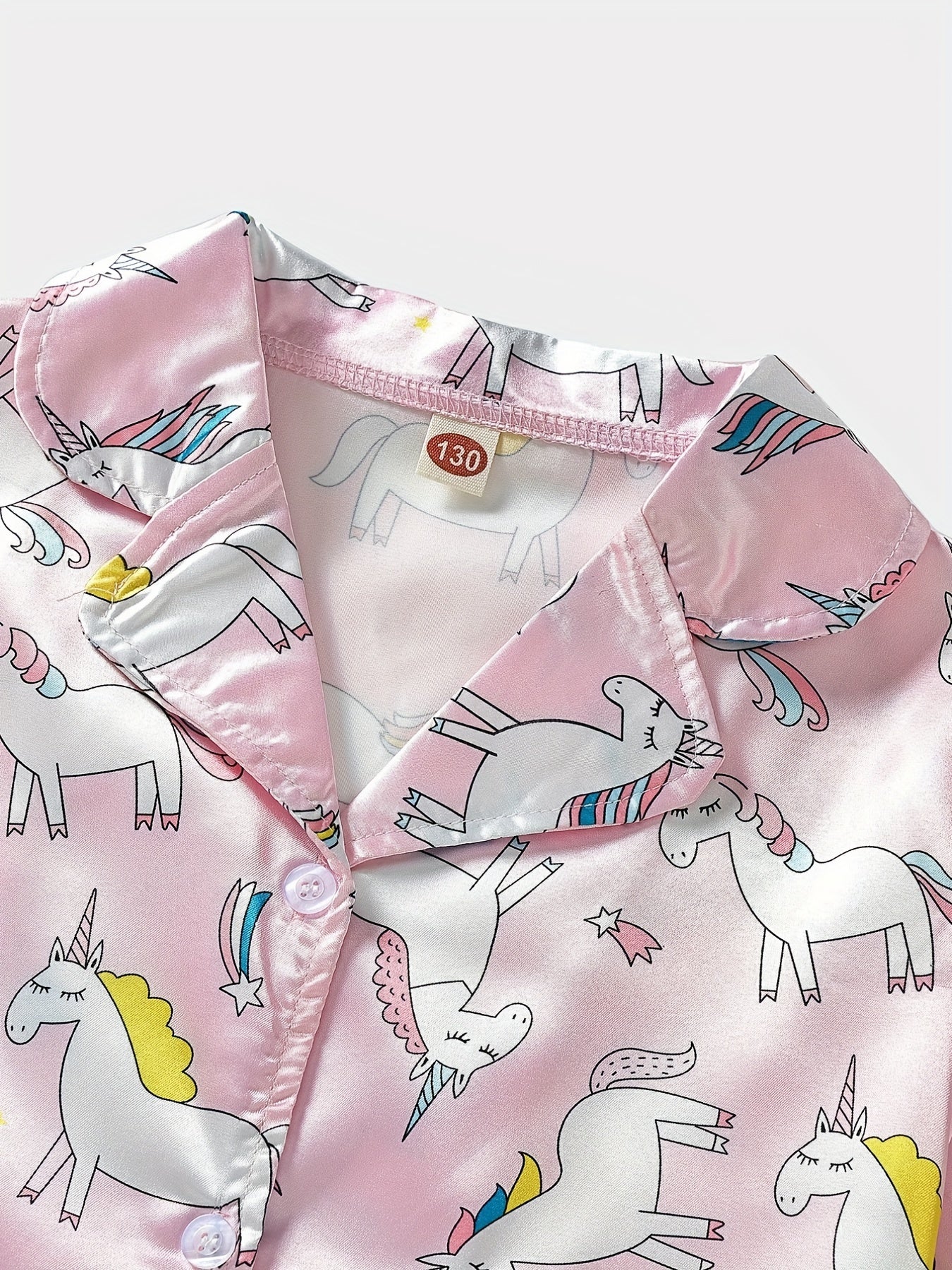 Girls Rainbow Unicorn Pajama Set Short Sleeve Top & Pants Sleepwear
