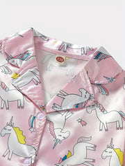 Girls Rainbow Unicorn Pajama Set Short Sleeve Top & Pants Sleepwear