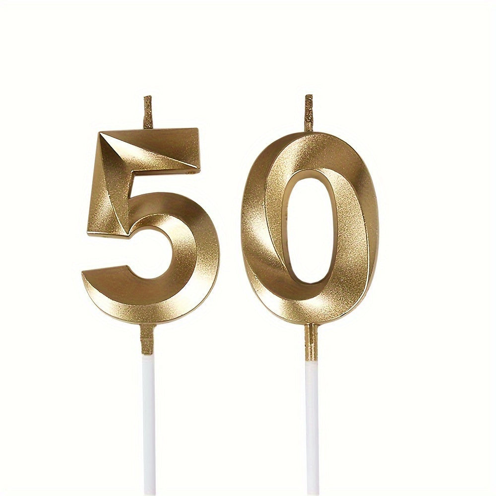 50th Birthday Candles Golden Number 50 Cake Topper Party Decoration