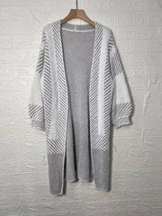 Striped Knitted Open Front Cardigan Vintage Long Sleeve Cardigan