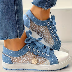 Women's Mesh Embroidery Flat Shoes Lace Up Sneakers
