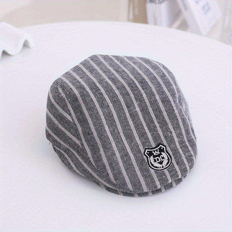 Kids Striped Beret Hat w/ Embroidery Pattern for Photos Travel