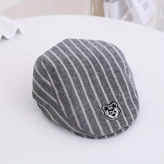 Kids Striped Beret Hat w/ Embroidery Pattern for Photos Travel