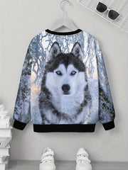 3D Winter Husky Pattern Sweatshirt For Kids Unisex Pullover