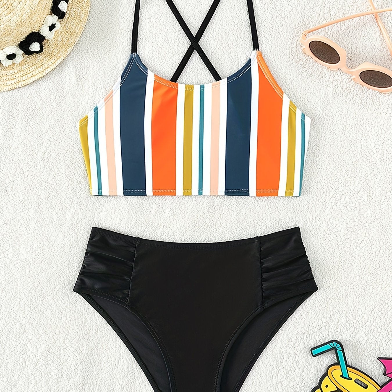 Girl's Colorful Stripe Bikini Set Beach Swimsuit