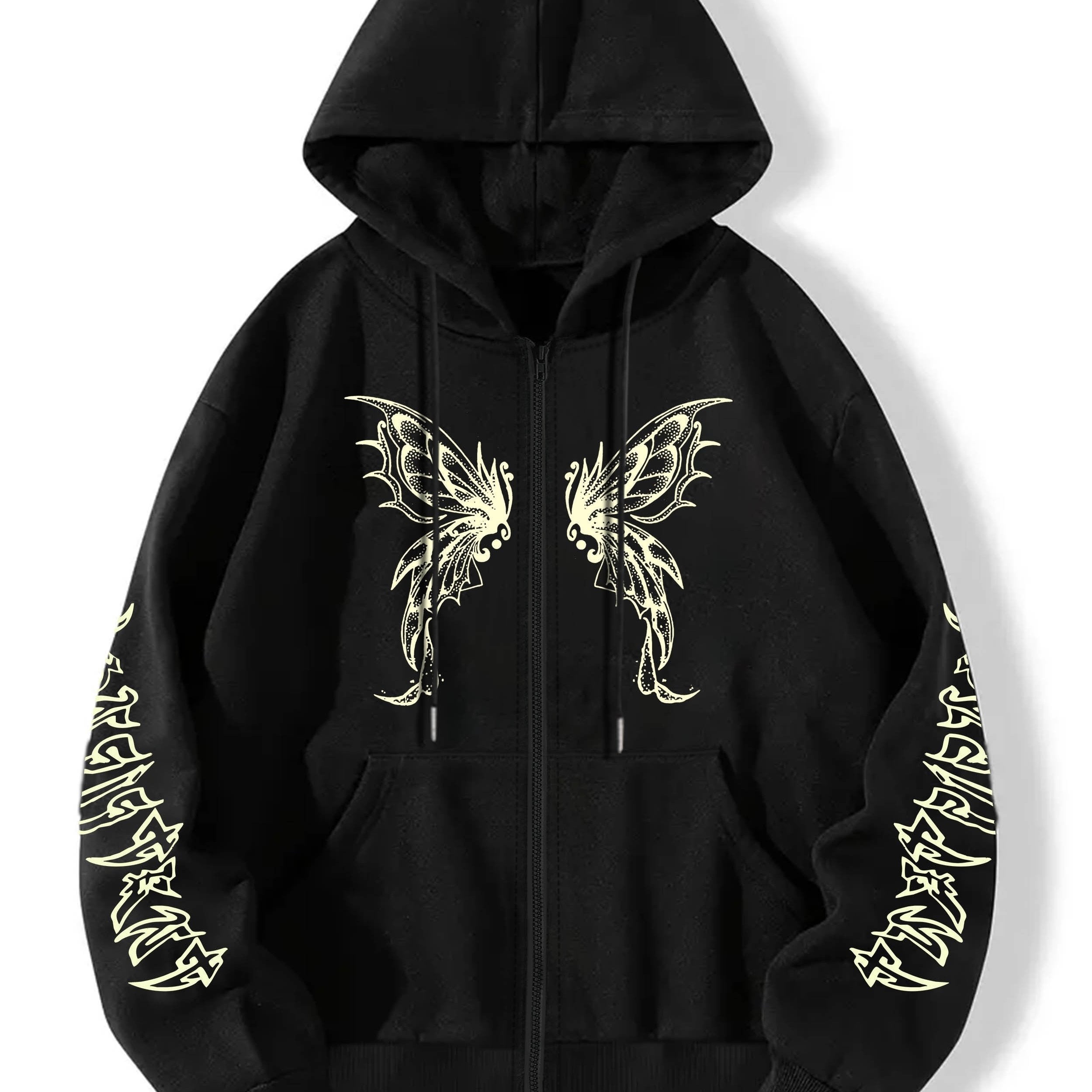 Butterfly Graphic Hooded Sports Sweatshirt Zipper Up Long Sleeve Hoodie