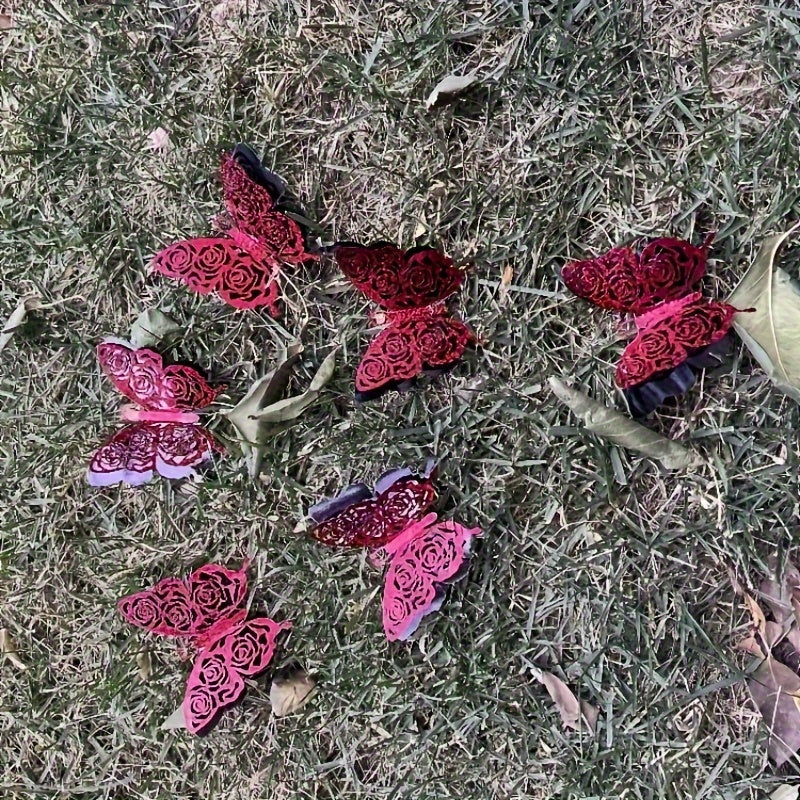 6pcs Glittering Butterfly Stickers Double Layer Decorative Indoor Outdoor Decor