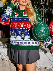 Christmas Sweater Women's Elk Santa Claus Crew Neck