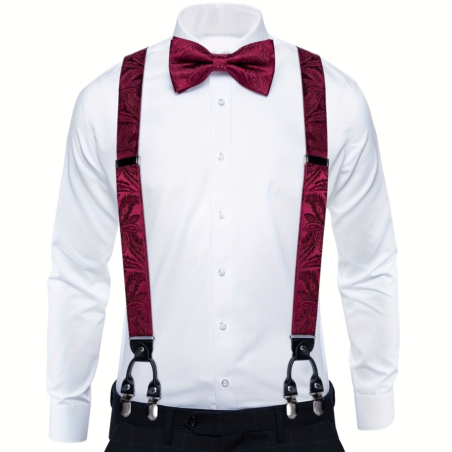 Men's Paisley Silk Suspender Set for Wedding Party