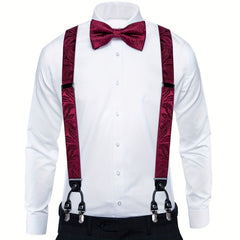 Men's Paisley Silk Suspender Set for Wedding Party