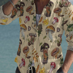 Men's Mushroom Print Casual Long Sleeve Shirt