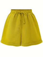 Casual Shorts Women's Plus Solid High Rise Slight Stretch