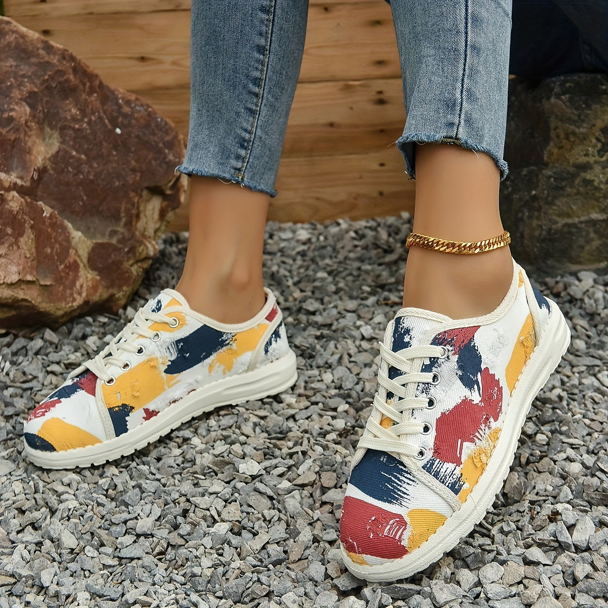 Women's Colorful Graffiti Canvas Lace Up Low Top Skate Shoes