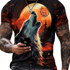 Men's Wolf & Red Moon Graphic T shirt Active Stretch Breathable 3D Print