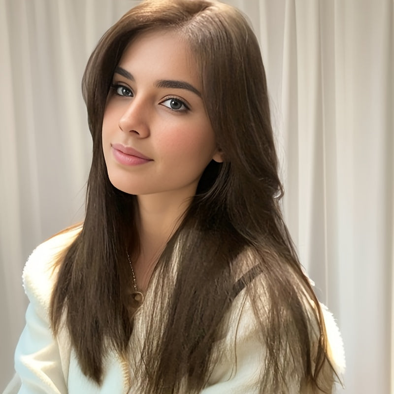 66 cm Long Middle Part Straight Hair Wig Synthetic Fiber Straight Wig for Women