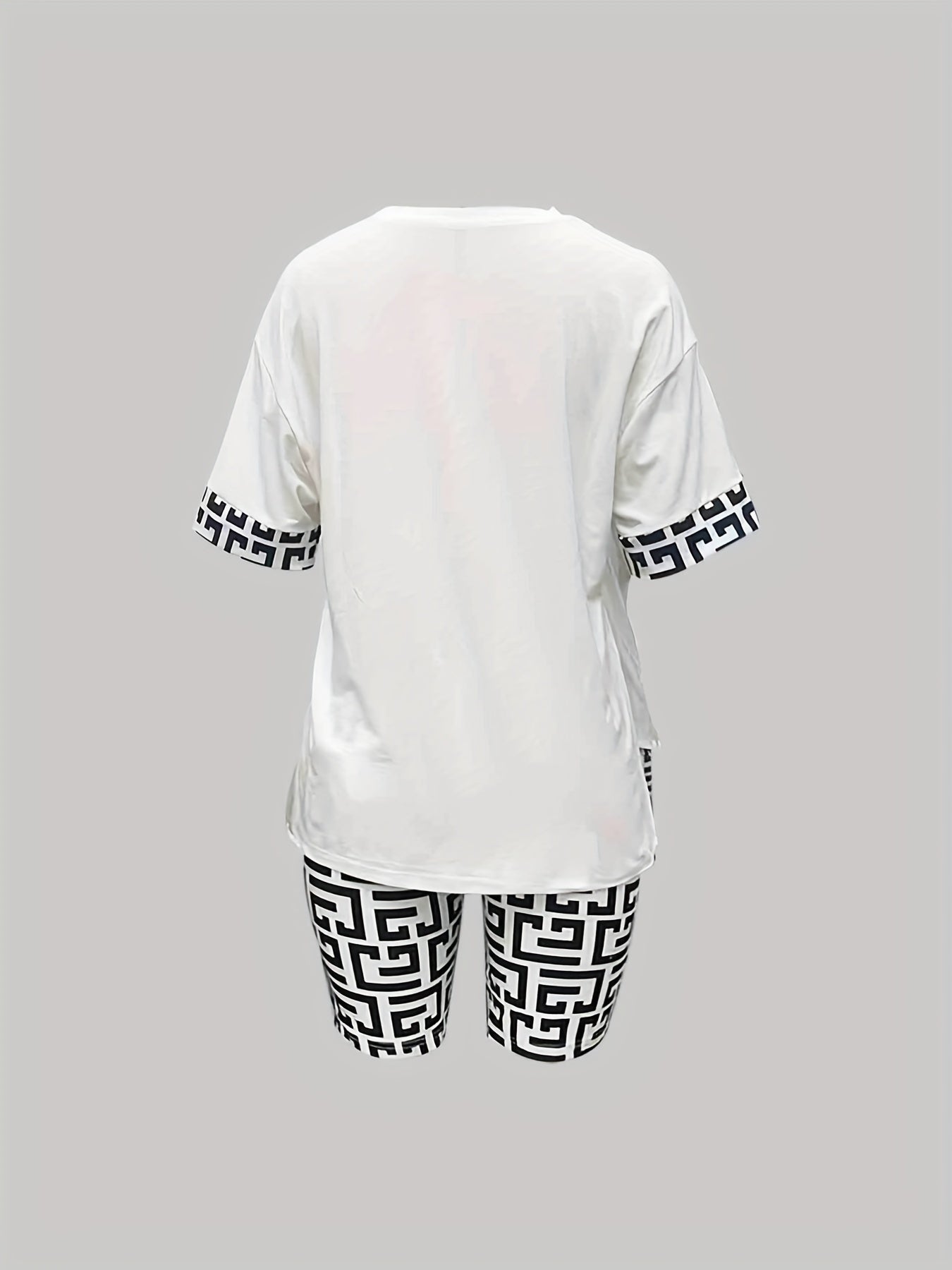 Geo Print Two piece Set Short Sleeve T shirt & Biker Shorts Outfit