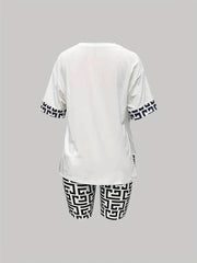 Geo Print Two piece Set Short Sleeve T shirt & Biker Shorts Outfit