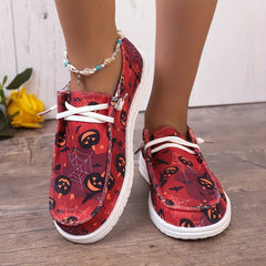 Halloween Pumpkin Pattern Canvas Slip On Shoes Mama Shoes