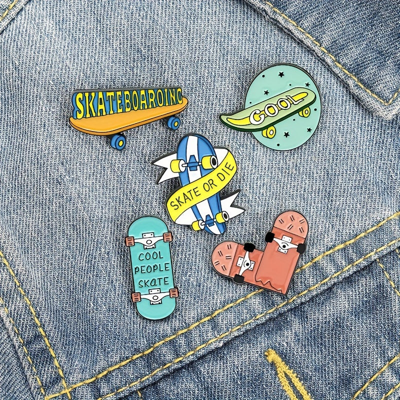 Cartoon Lettering Skateboard Metal Brooch for Girls