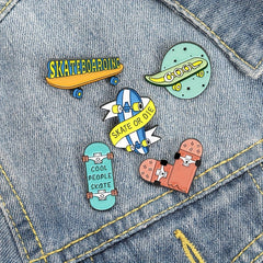 Cartoon Lettering Skateboard Metal Brooch for Girls
