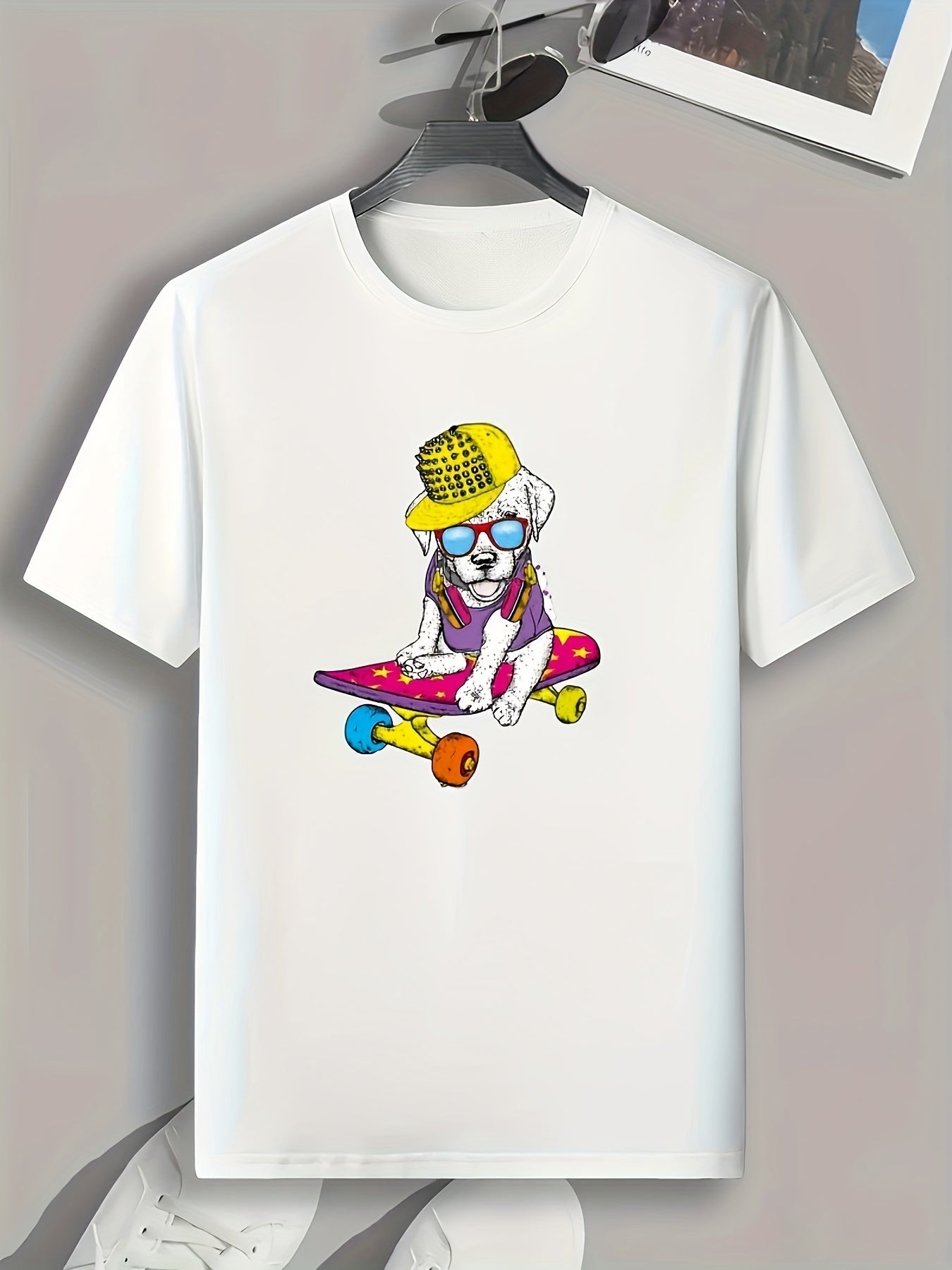 Dog Skateboard Print Men's Graphic T-shirt for Summer