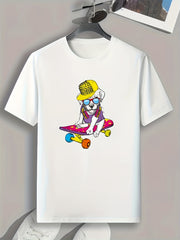 Dog Skateboard Print Men's Graphic T-shirt for Summer
