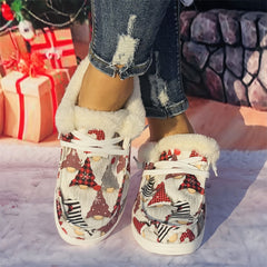 Christmas Elements Pattern Women's Snow Boots Flat Warm Winter Canvas Shoes