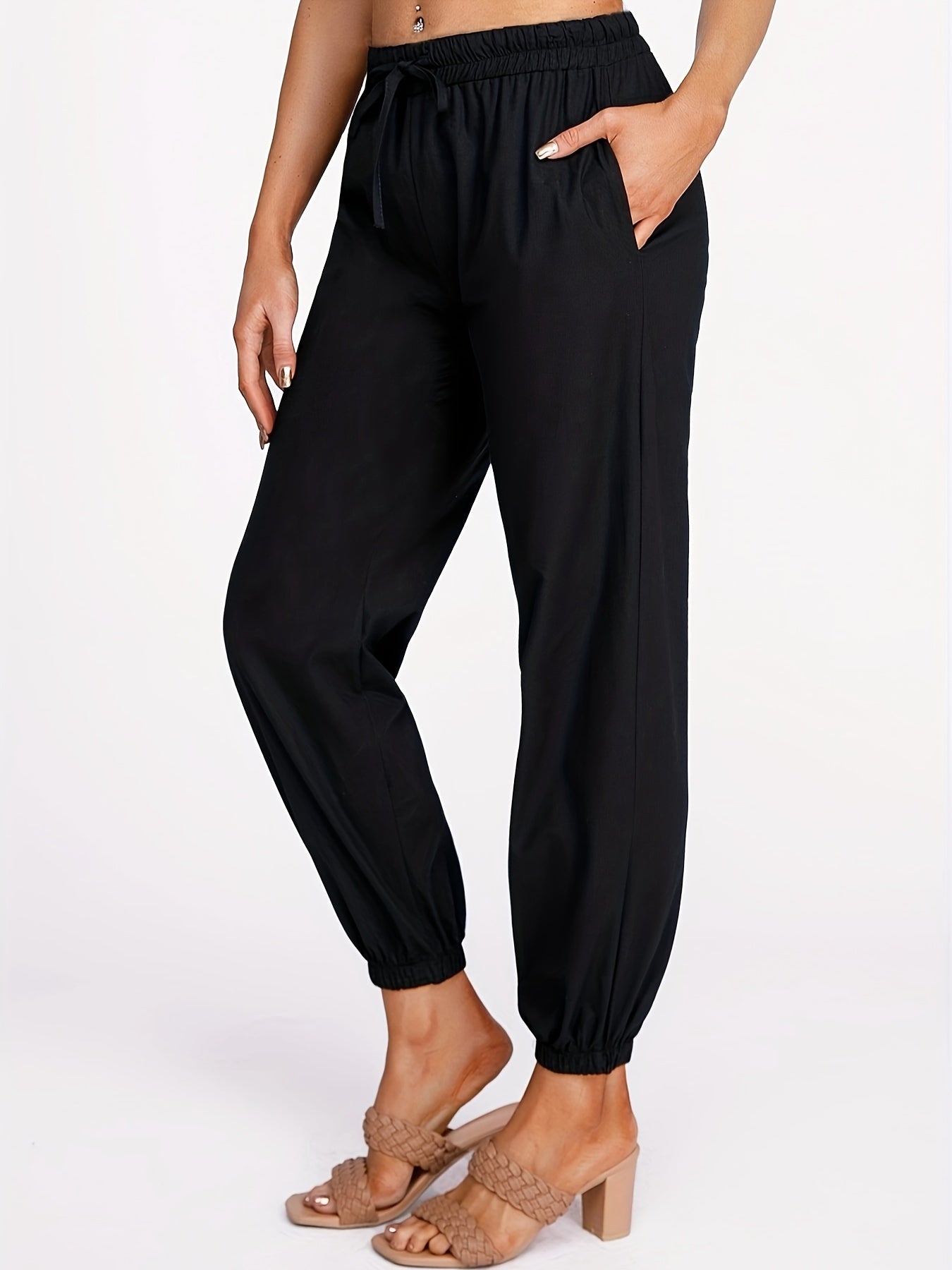 Solid Drawstring Jogger Pants Elastic Waist Casual Spring Summer