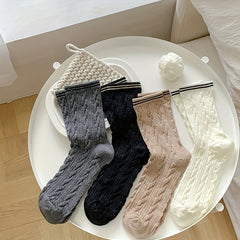 8 Pairs Twist Textured Socks Comfy & Breathable Mid Tube Socks