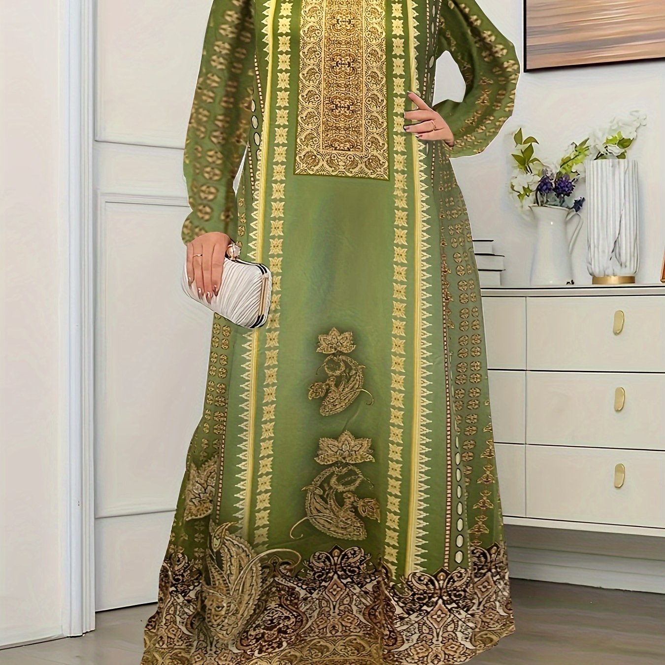 Casual Abaya Dress Women's Plus Paisley Floral & Geometric Print