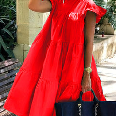 Layered A line Dress Ruffle Sleeve Casual Dress Spring Summer