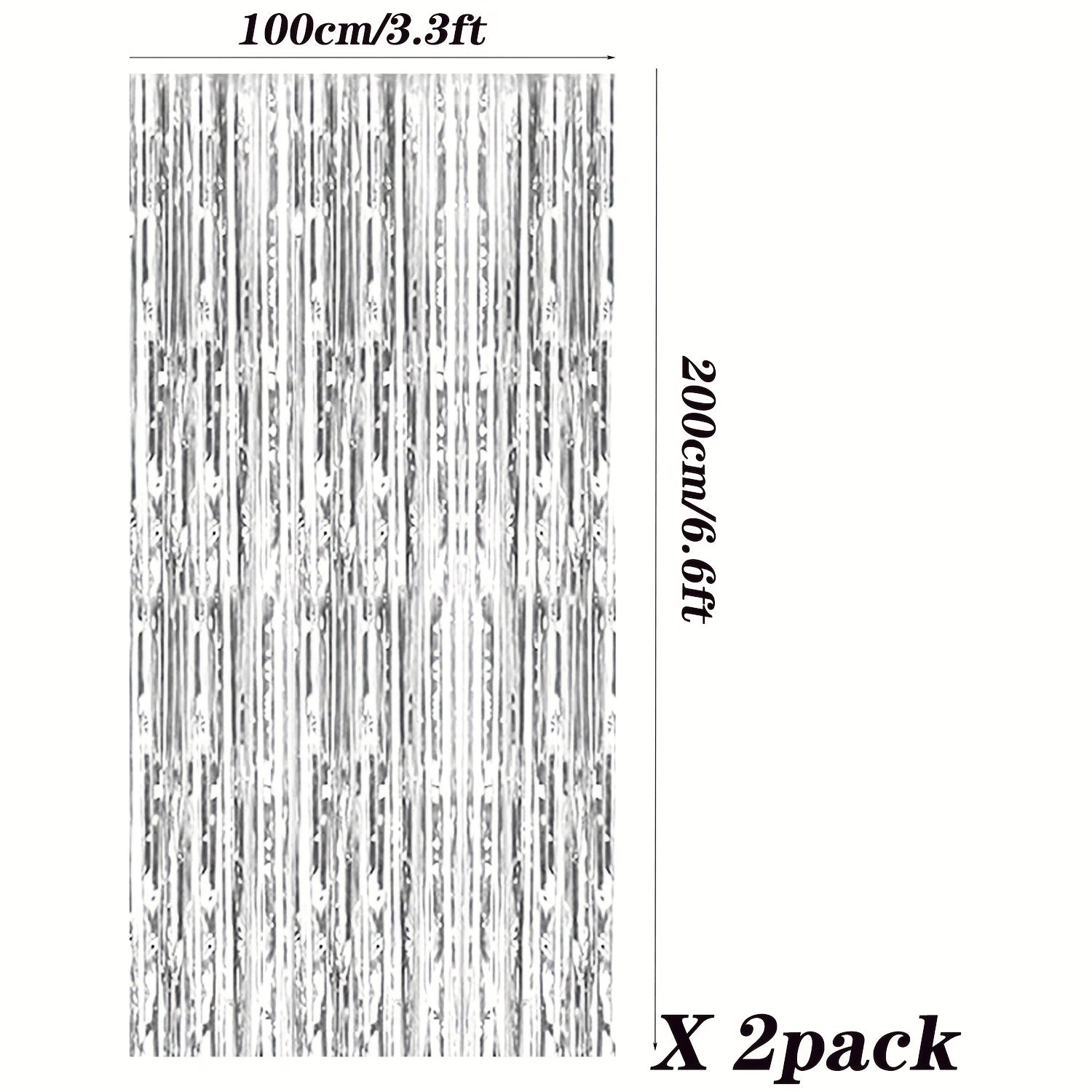 2 Pack Silvery Tinsel Curtain Party Backdrop Metallic Foil Fringe Door Fringe