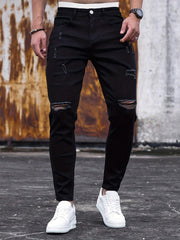 Men's Slim Fit Ripped Jeans Casual Street Style Stretch Denim Pants