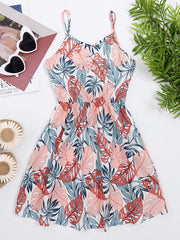 Girls Tropical Leaves V-neck Cami Dress for Party Holiday