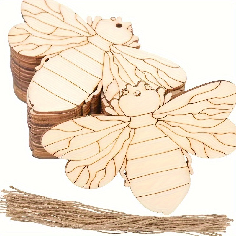 50pcs Wooden Bee Decor DIY Wood Chips Hanging Wooden Bee Paper Cut