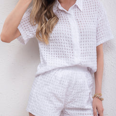 Plaid Pattern Two piece Set Polo Collar Top & Shorts