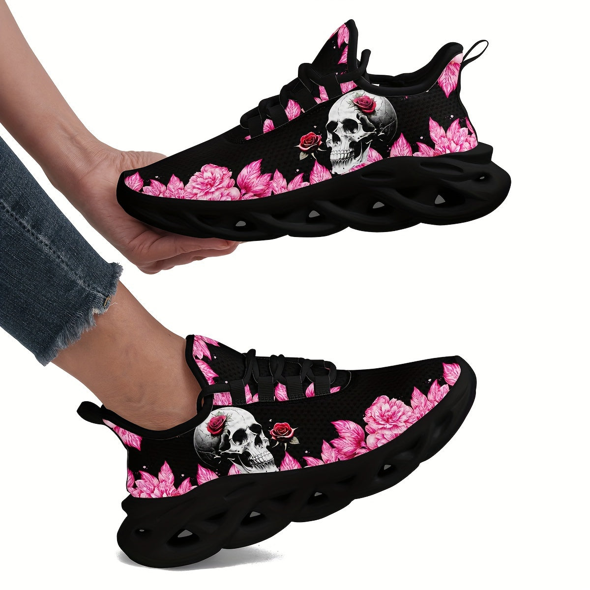 Skull & Rose Thick Sole Sneakers Lightweight Casual Wear