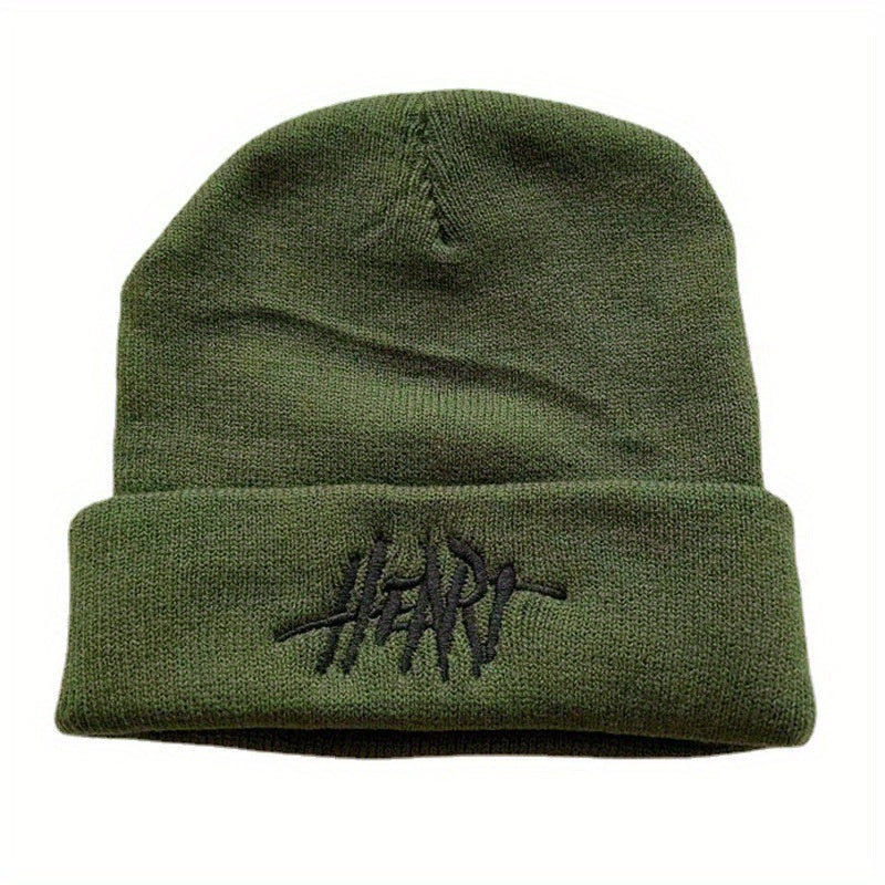 Gothic HEART Embroidery Beanie Unisex Hip Hop Warm Knitted Hat Elastic Skull Cap