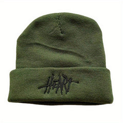 Gothic HEART Embroidery Beanie Unisex Hip Hop Warm Knitted Hat Elastic Skull Cap