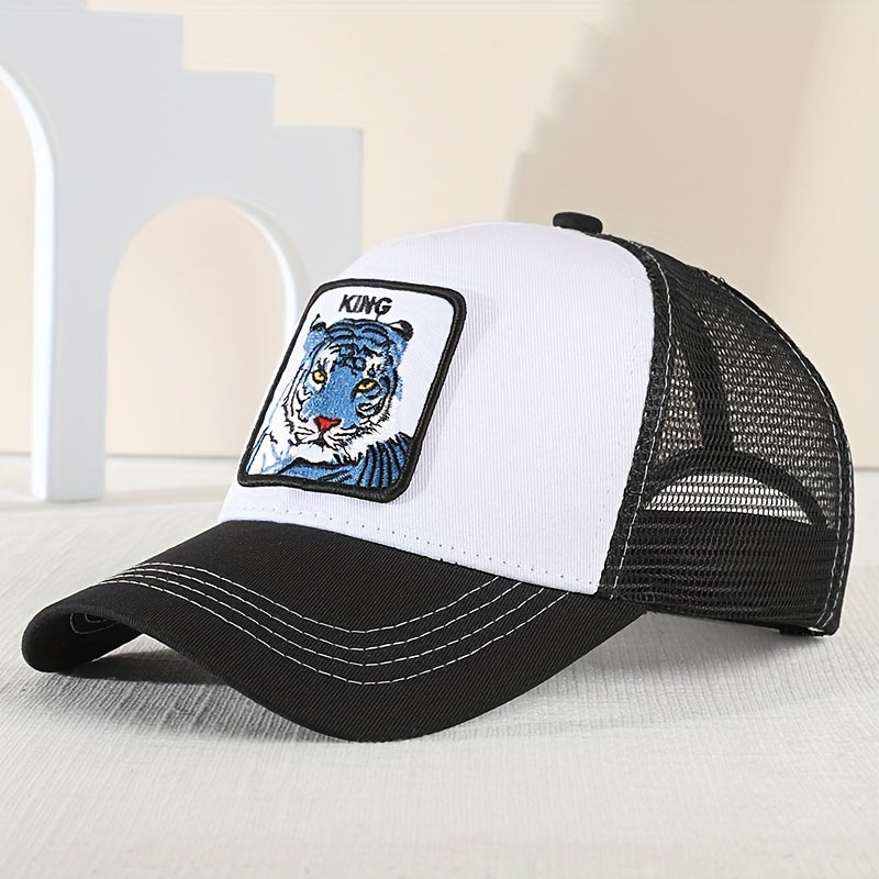 Men's Tiger Embroidered Baseball Cap Summer Mesh Animal Peaked Cap