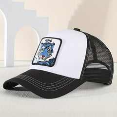 Men's Tiger Embroidered Baseball Cap Summer Mesh Animal Peaked Cap