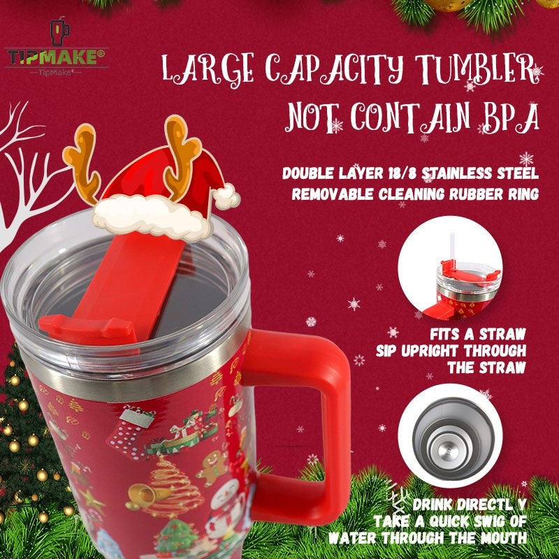 40oz Christmas Pattern Water Bottle Portable Insulated Cup